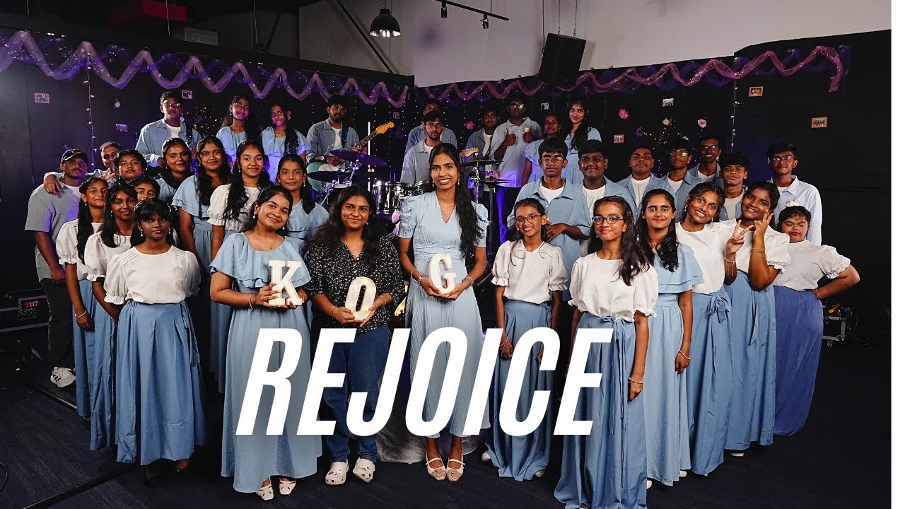 KOG Youth gathered for the Rejoice music video, shown in its complete official thumbnail